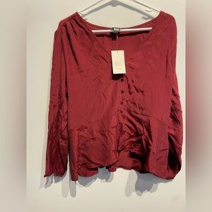 A New Day Women's Long Sleeve Button-Front Top Maroon Size XL NWT